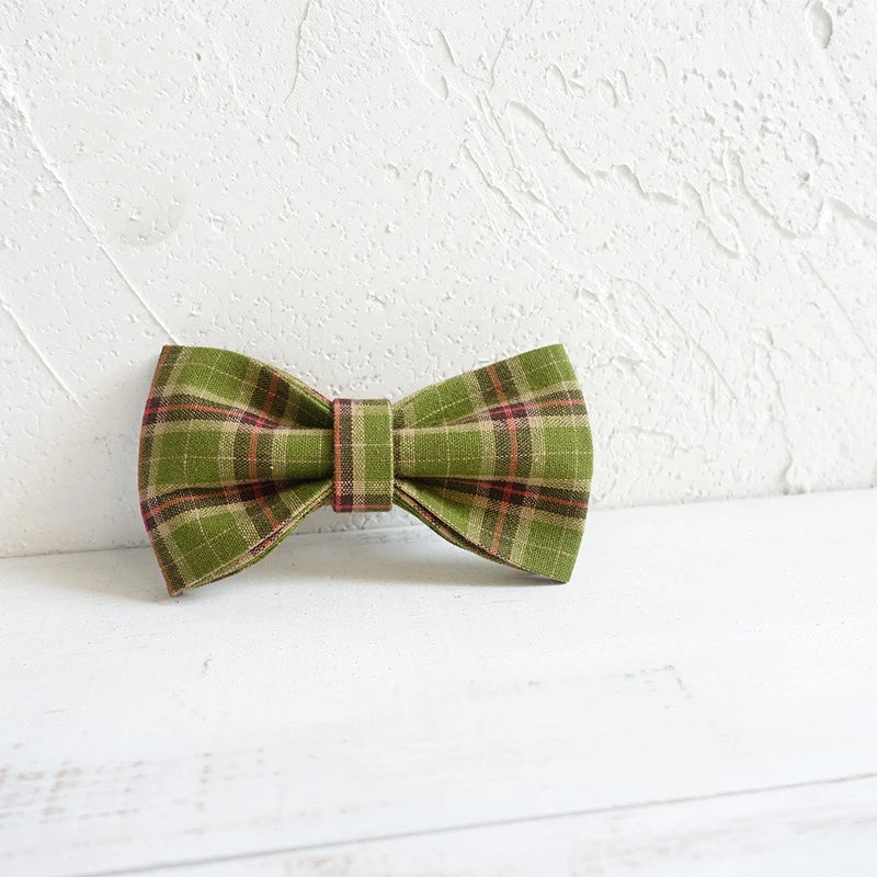 Green Plaid Dog Bowtie, Pet Collar Accessory, Puppy and Cat Grooming Tools, Dismountable Ornamental Bow Ties Dogy