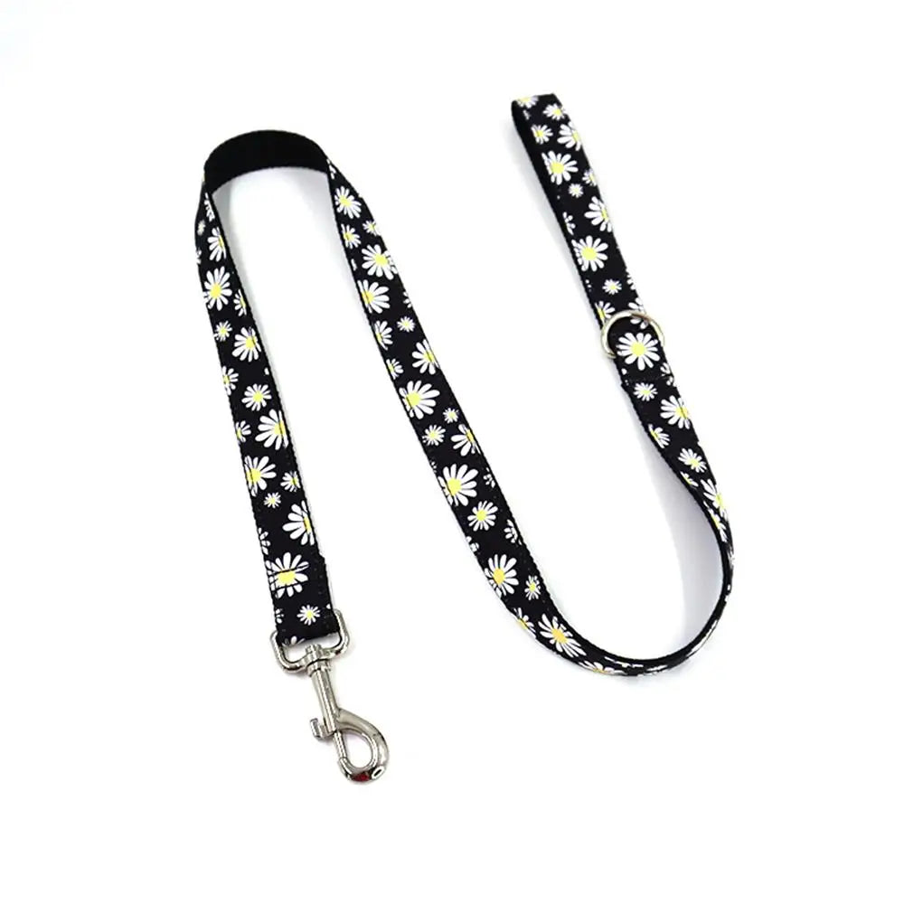 Personalized Pet Collar Custom Puppy Nameplate ID Tag Adjustable Buckle Strong Black Daisy Flower Basic Collars Lead Leash Dogy