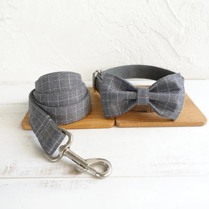 Grey Plaid Dog Bowtie Pets Collar Accessory Puppy Cat Pet Supplies Grooming Tools Dogs Dismountable Ornamental Bow Ties Dogy