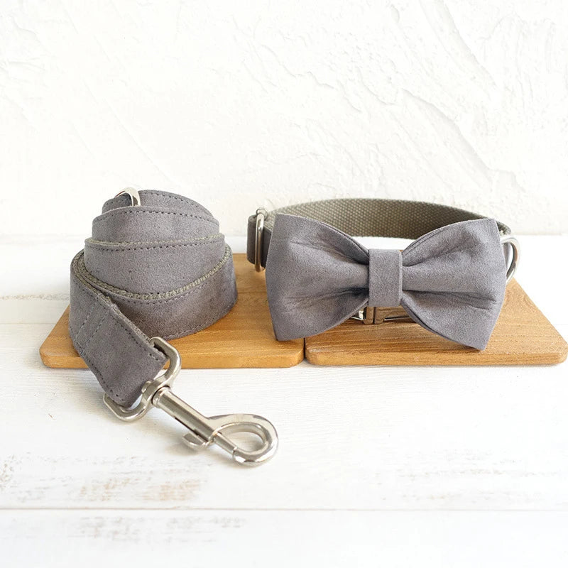 Grey Velvet Dog Bowtie Pets Collar Accessory Puppy Cat Pet Supplies Grooming Tools Dogs Dismountable Ornamental Bow Ties Dogy