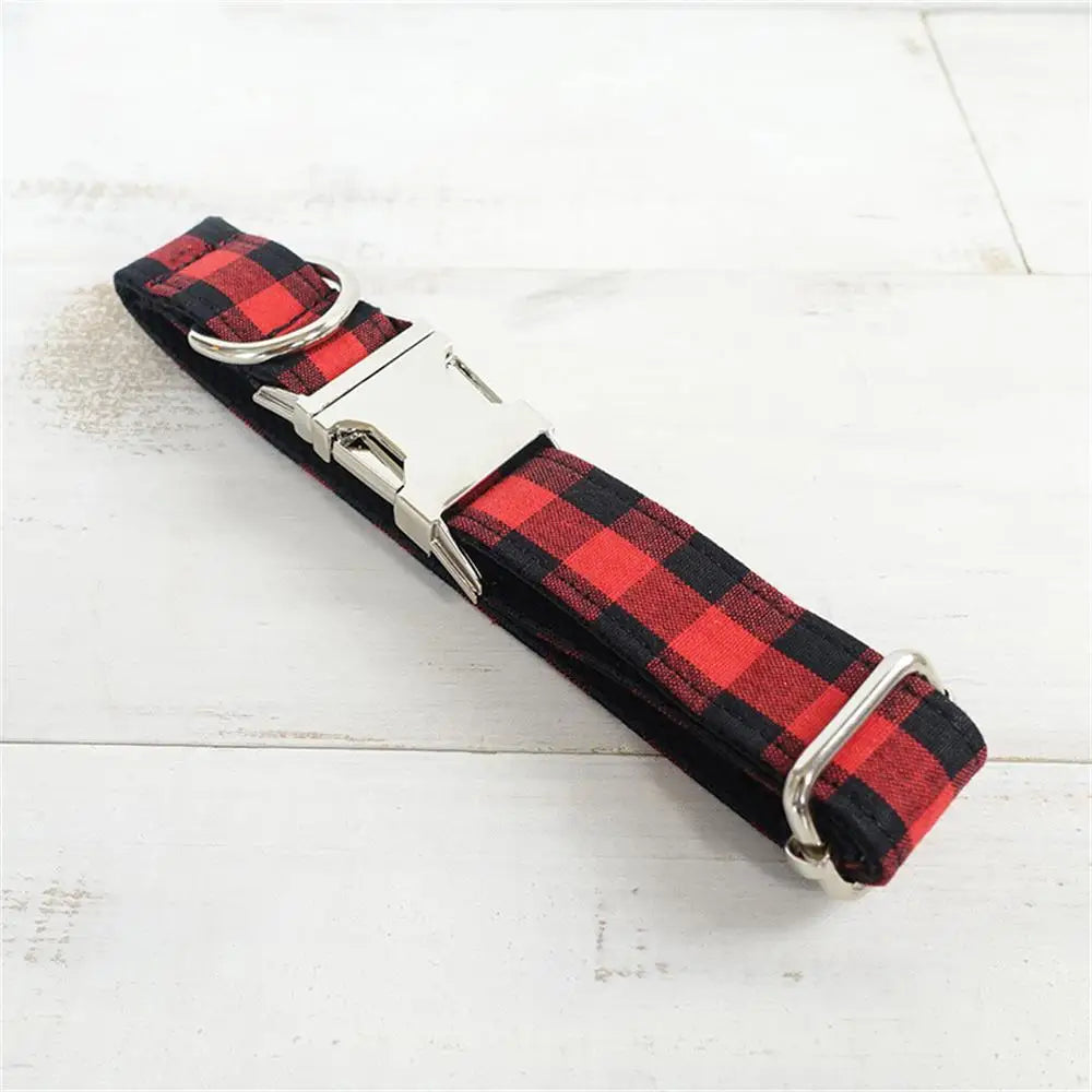 Personalized Pet Collar Free Engraving Custom Puppy Nameplate ID Tag Adjustable Buckle Black Red Suit Plaid Collars Leash Dogy