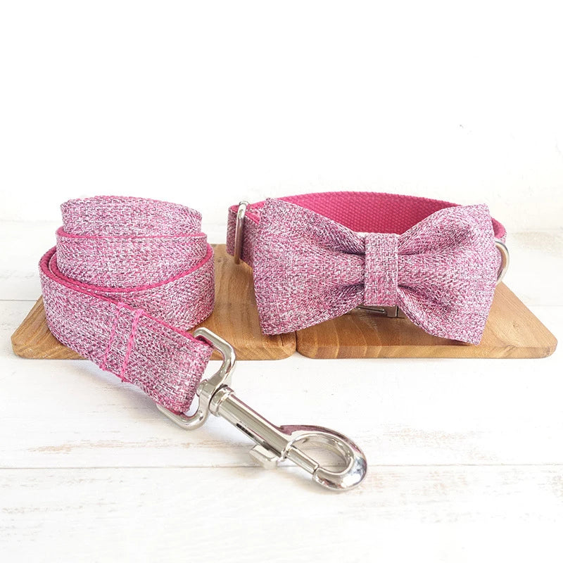 Pink Linen Dog Bowtie Pets Collar Accessory Puppy Cat Pet Supplies Grooming Tools Dogs Dismountable Ornamental Bow Ties Dogy