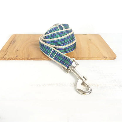 Personalized Pet Collar, Customized Nameplate, ID Tag, Adjustable, Green Scottish Plaid, Cat and Dog Collars, Lead Leash Dogy