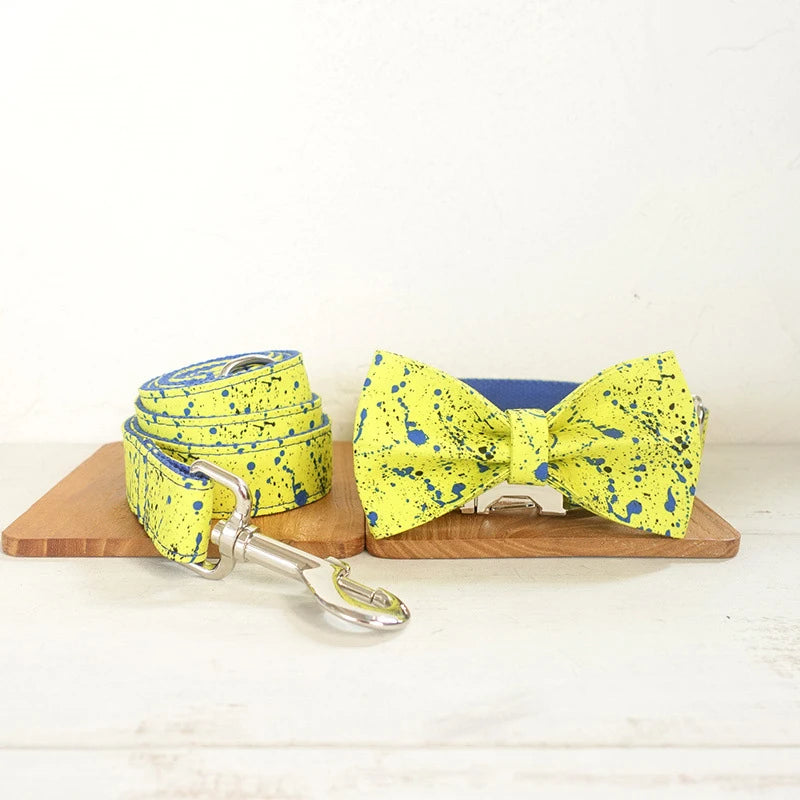 Yellow Painting Cartoon Dog Bowtie Pet Collar Accessory Puppy Cat Pet Supplies Grooming Dogs Dismountable Ornamental Bow Tie Dogy