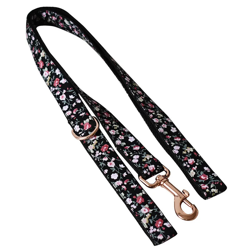 Personalized Black Flower Pet Collar Puppy Cat ID Tag Adjustable Custom Name Rose Gold Buckle Orange Basic Dog Collars Leash Dogy