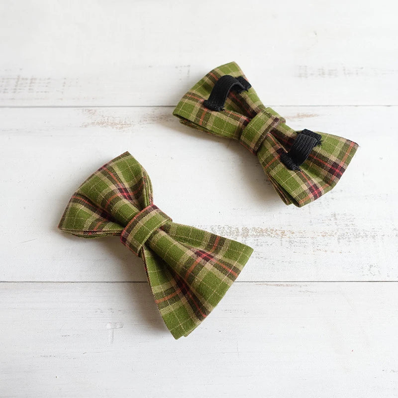 Green Plaid Dog Bowtie, Pet Collar Accessory, Puppy and Cat Grooming Tools, Dismountable Ornamental Bow Ties Dogy