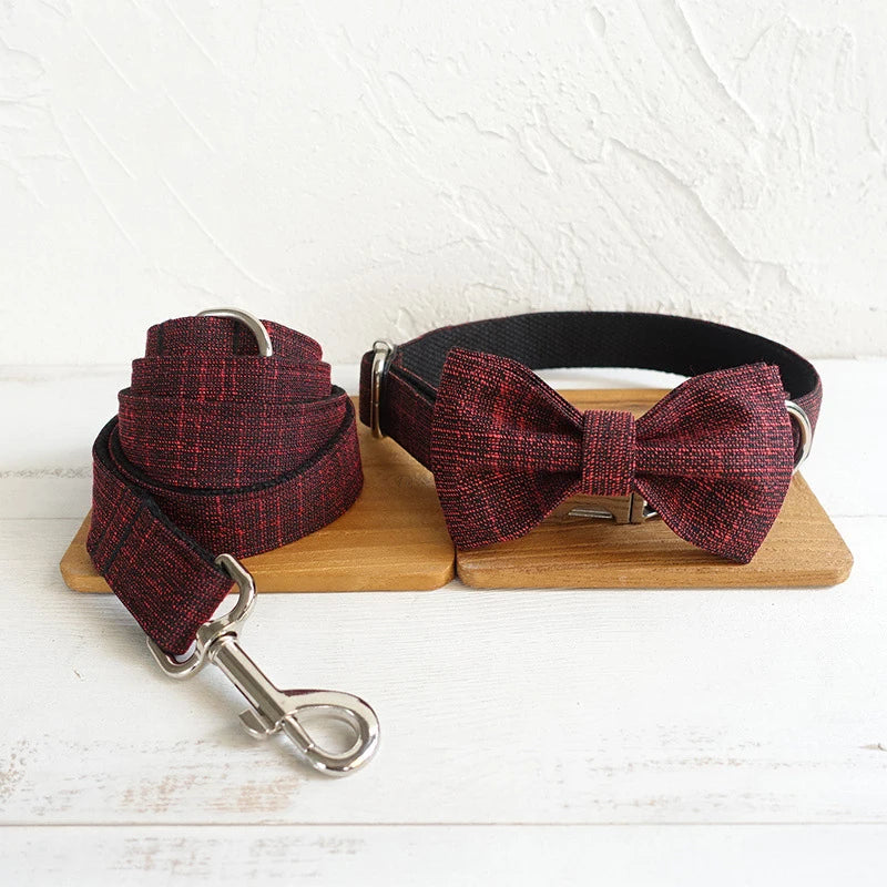 Red Black Suit Linen Dog Bowtie Pet Collar Accessory Puppy Cat Pet Supplies Grooming Tools Dogs Dismountable Ornamental Bow Ties Dogy