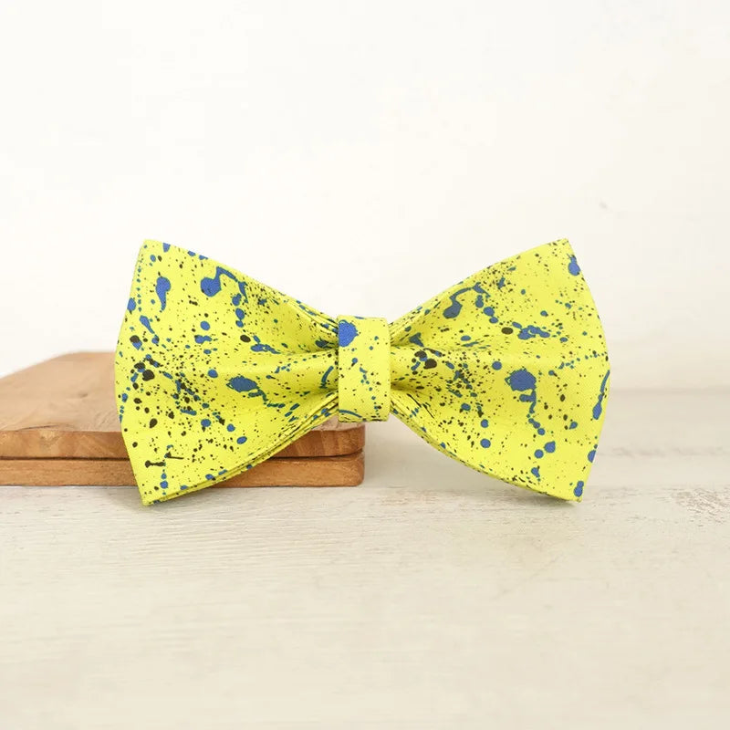 Yellow Painting Cartoon Dog Bowtie Pet Collar Accessory Puppy Cat Pet Supplies Grooming Dogs Dismountable Ornamental Bow Tie Dogy