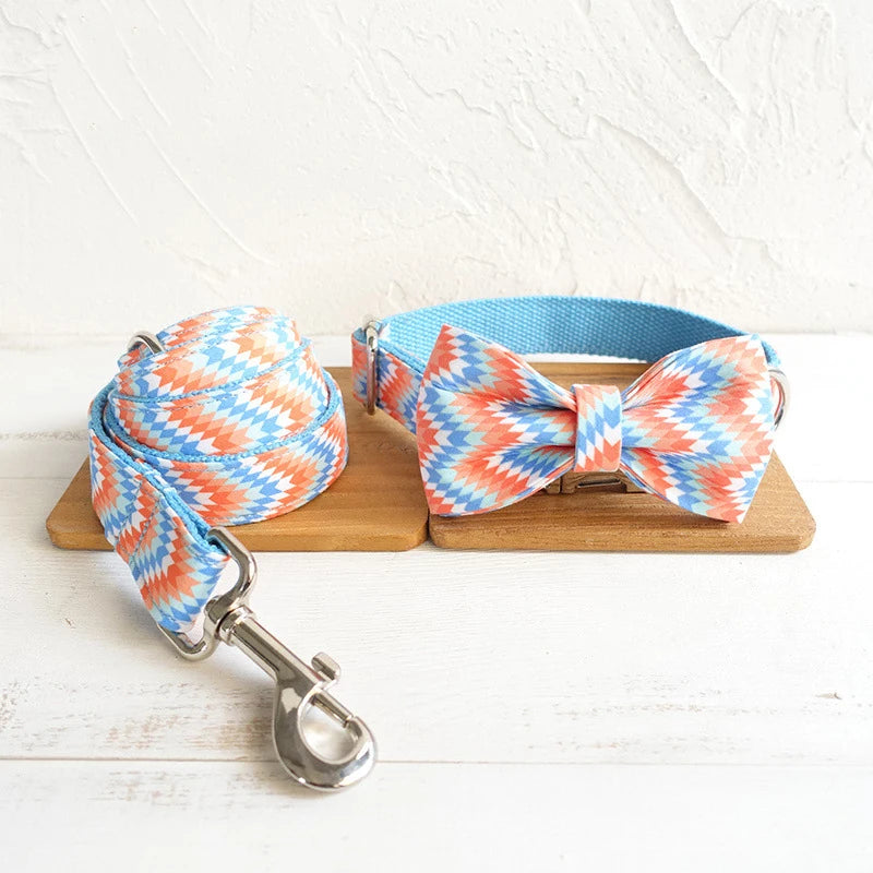 Orange and Blue Wave Dog Bowtie, Pet Collar Accessory, Puppy and Cat Grooming Tools, Dismountable Ornamental Bow Ties Dogy