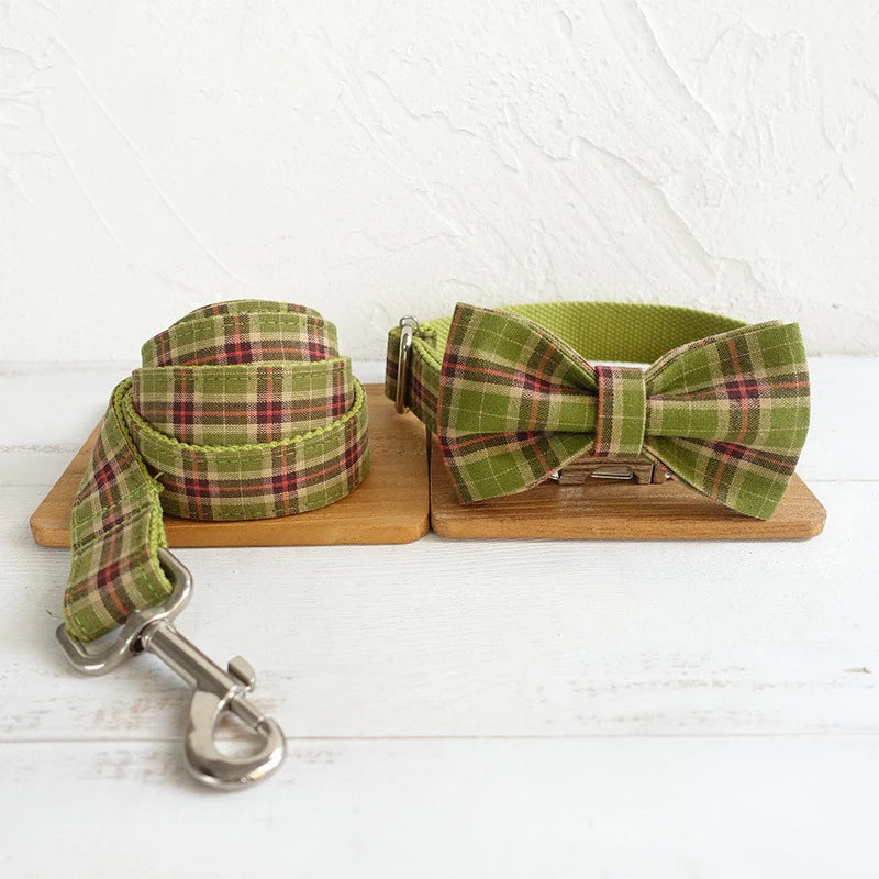 Green Plaid Dog Bowtie, Pet Collar Accessory, Puppy and Cat Grooming Tools, Dismountable Ornamental Bow Ties Dogy