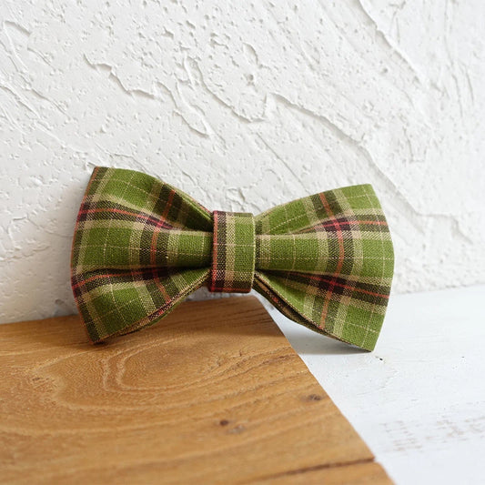 Green Plaid Dog Bowtie, Pet Collar Accessory, Puppy and Cat Grooming Tools, Dismountable Ornamental Bow Ties Dogy