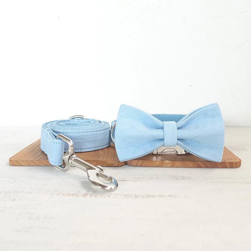 Light Blue Velvet Dog Bowtie Collar Accessory Puppy Cat Pet Supplies Grooming Tools Dogs Dismountable Ornamental Bow Tie Dogy