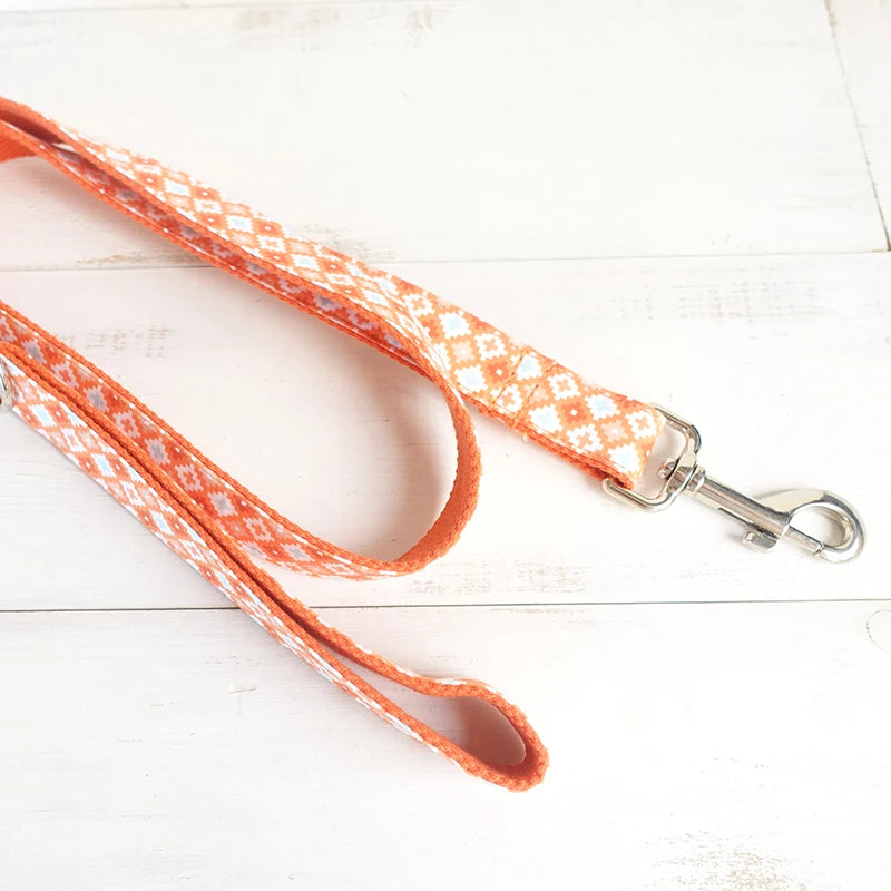 Personalized Pet Collar, Customized Nameplate ID Tag, Adjustable, Orange Geometry, Cat and Dog Collars, Lead Leash Dogy