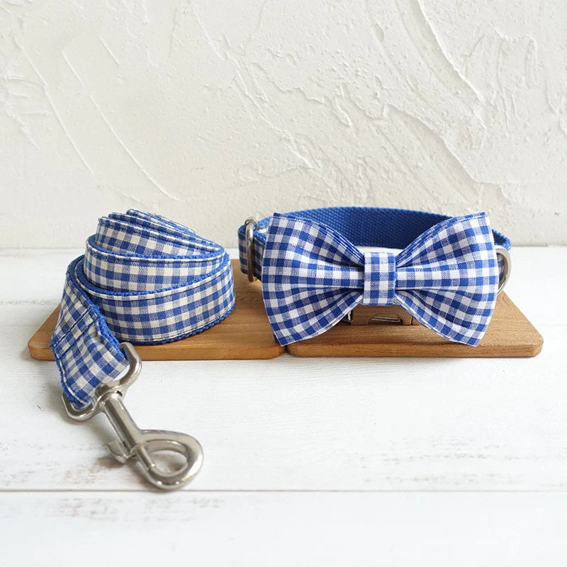 Blue White Plaid Dog Bowtie Pets Collar Accessory Puppy Cat Pet Supplies Grooming Tools Dogs Dismountable Ornamental Bow Ties Dogy