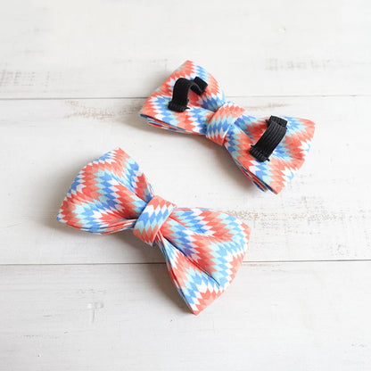 Orange and Blue Wave Dog Bowtie, Pet Collar Accessory, Puppy and Cat Grooming Tools, Dismountable Ornamental Bow Ties Dogy