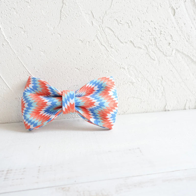 Orange and Blue Wave Dog Bowtie, Pet Collar Accessory, Puppy and Cat Grooming Tools, Dismountable Ornamental Bow Ties Dogy