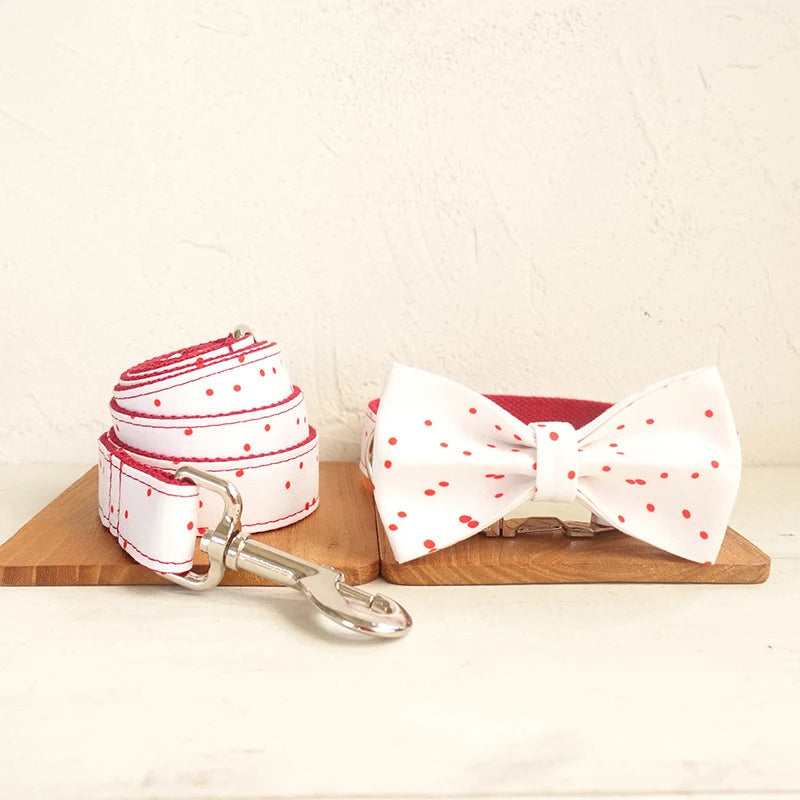 White Red Dot Dog Bowtie Pet Collar Accessory Puppy Cat Pet Supplies Grooming Tools Dogs Dismountable Ornamental Bow Tie Dogy