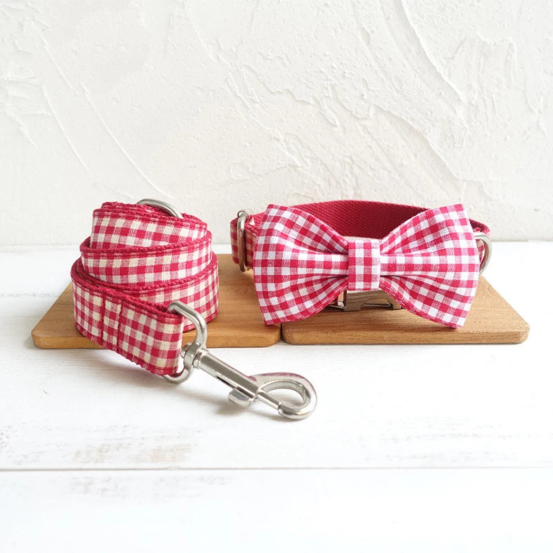 Red White Plaid Dog Bowtie Pets Collar Accessory Puppy Cat Pet Supplies Grooming Tools Dogs Dismountable Ornamental Bow Ties Dogy