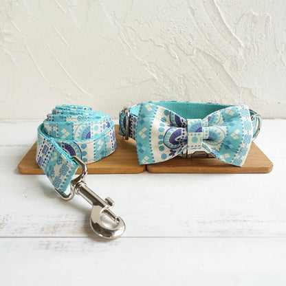 Blue Ethnic Linen Dog Bowtie Pet Collar Accessory Puppy Cat Pet Supplies Grooming Tools Dogs Dismountable Ornamental Bow Ties Dogy