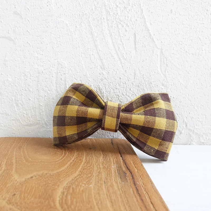 Brown Yellow Plaid Dog Bowtie Pets Collar Accessory Puppy Cat Pet Supplies Grooming Tools Dogs Dismountable Ornamental Bow Ties Dogy