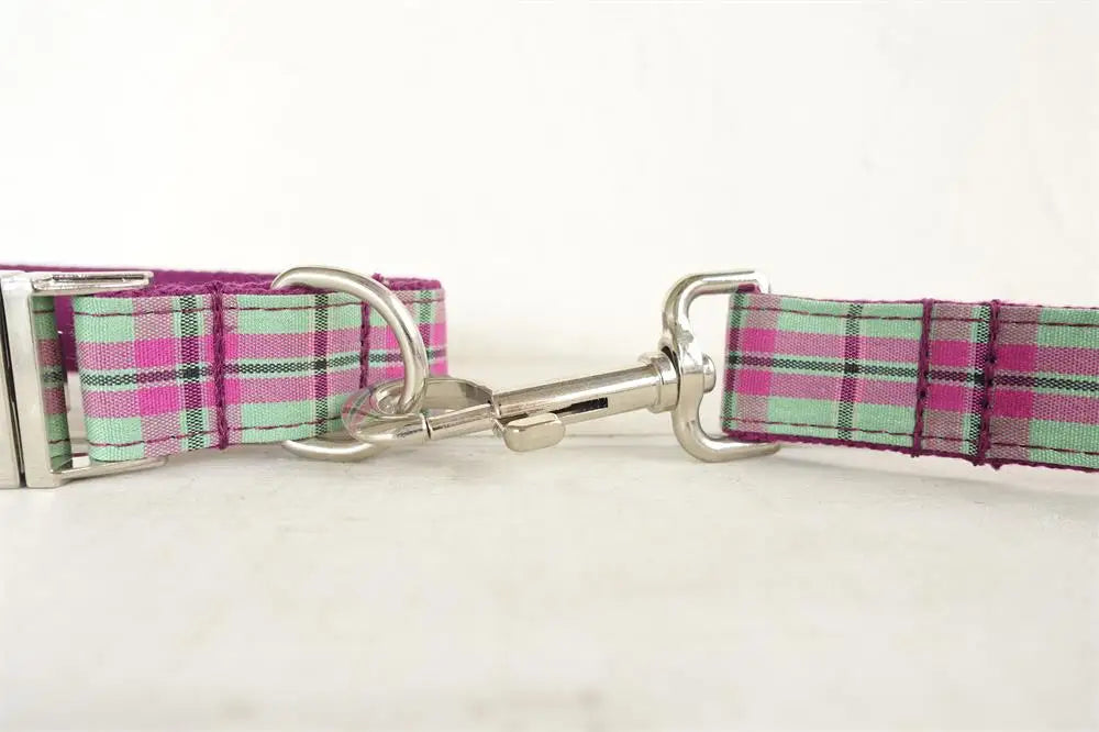 Personalized Dog Collar with Name Tag, Customized Pet Collar, Free Engraving, ID Tag, Purple, Green, Plaid Puppy Leash Dogy