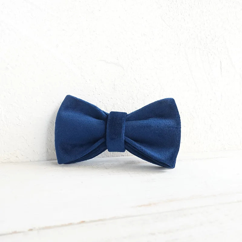 Dark Navy Blue Velour Dog Bowtie Pets Collar Accessory Puppy Pet Supplies Grooming Tools Dogs Dismountable Ornamental Bow Ties Dogy