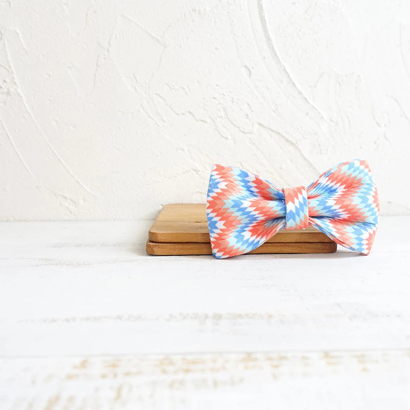 Orange and Blue Wave Dog Bowtie, Pet Collar Accessory, Puppy and Cat Grooming Tools, Dismountable Ornamental Bow Ties Dogy