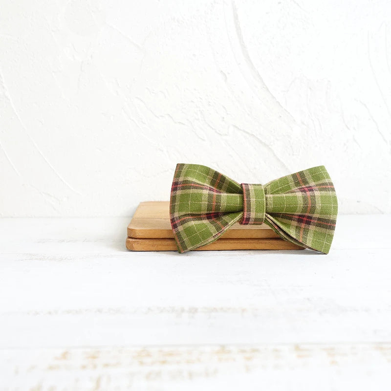 Green Plaid Dog Bowtie, Pet Collar Accessory, Puppy and Cat Grooming Tools, Dismountable Ornamental Bow Ties Dogy