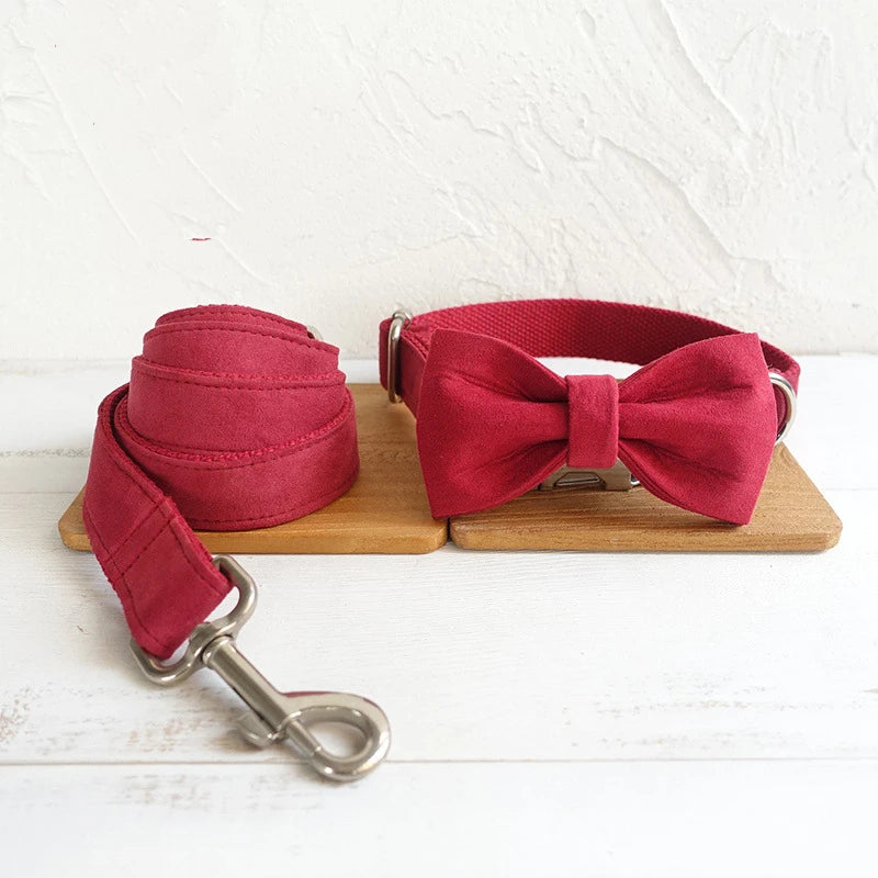 Red Velour Dog Bowtie, Pet Collar Accessory, Puppy, Cat, Pet Supplies, Grooming Tools, Dismountable, Ornamental Bow Ties Dogy