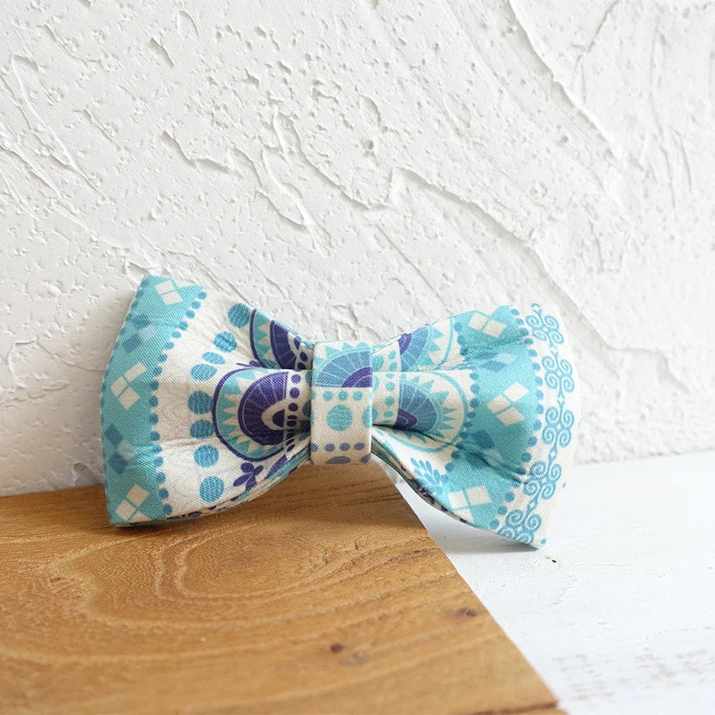 Blue Ethnic Linen Dog Bowtie Pet Collar Accessory Puppy Cat Pet Supplies Grooming Tools Dogs Dismountable Ornamental Bow Ties Dogy