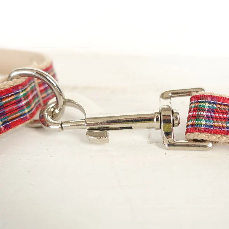 Personalized Dog Collar, Customized Pet Collars, Free Engraving, ID Nameplate Tag, Red Plaid Puppy Leash, Pet Accessory House of kix