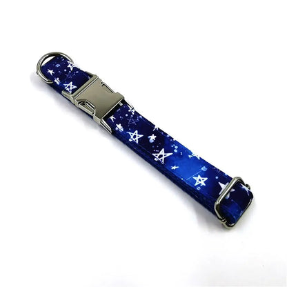 Personalized Stars Pet Collar Custom Puppy Nameplate ID Tag Adjustable Buckle Blue Space Star Basic Collars Leash Dogy