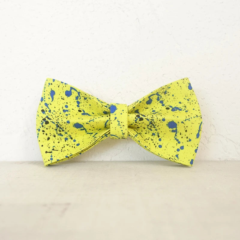 Yellow Painting Cartoon Dog Bowtie Pet Collar Accessory Puppy Cat Pet Supplies Grooming Dogs Dismountable Ornamental Bow Tie Dogy