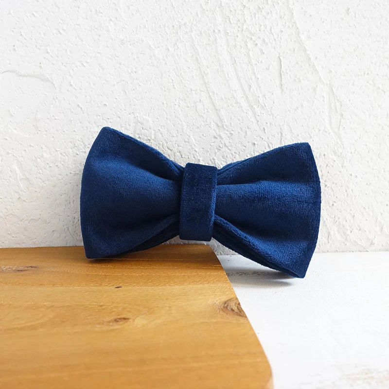 Dark Navy Blue Velour Dog Bowtie Pets Collar Accessory Puppy Pet Supplies Grooming Tools Dogs Dismountable Ornamental Bow Ties Dogy