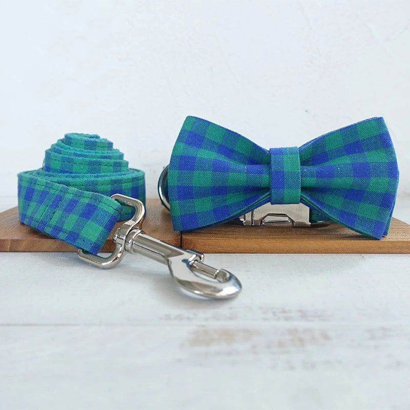 Green Blue Plaid Dog Bowtie Pets Collar Accessory Puppy Cat Pet Supplies Grooming Tools Dogs Dismountable Ornamental Bow Ties Dogy