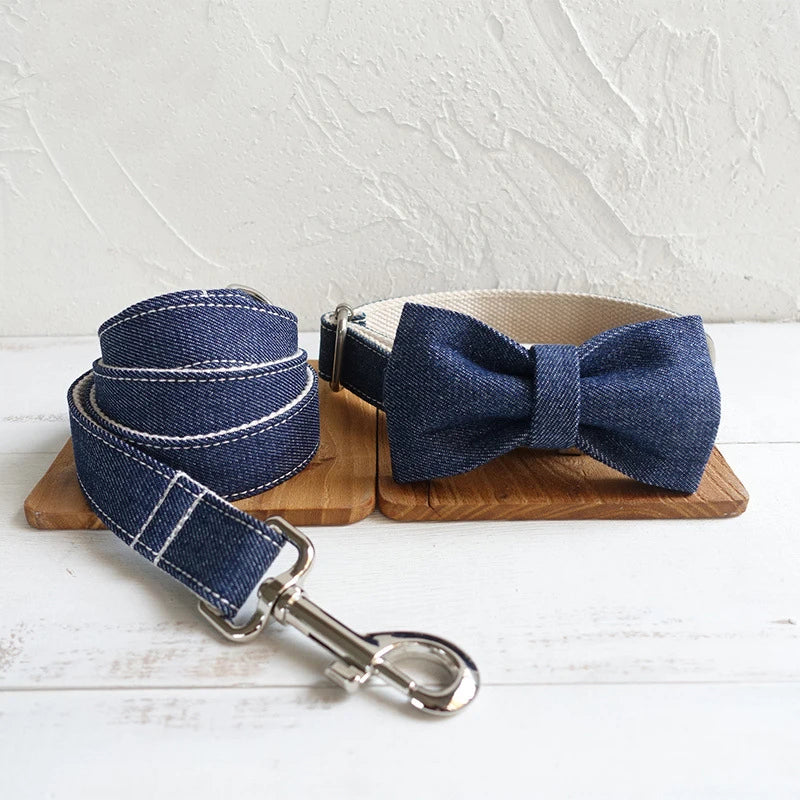 Dark Jean Fiber Claw Dog Bowtie Pet Collar Accessory Puppy Cat Pet Supplies Grooming Tools Dogs Dismountable Ornamental Bow Ties Dogy