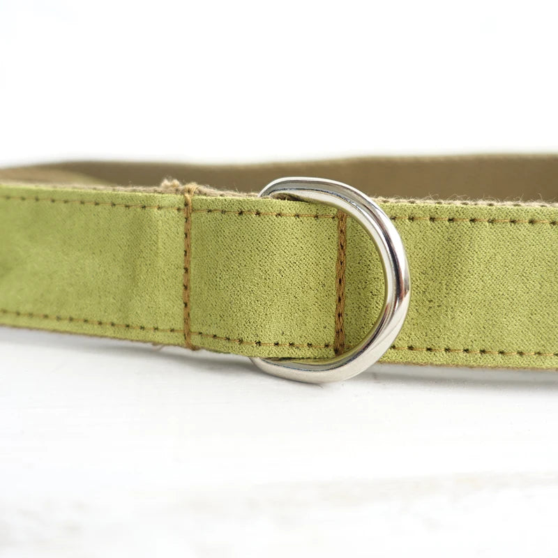 Personalized Pet Collar, Customized Nameplate, ID Tag, Adjustable, Soft, Green, Brown, Suede Fabric, Cat, Dog, Lead, Leash Dogy