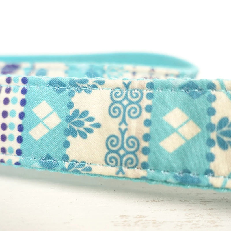 Personalized Pet Collar, Customized Nameplate ID Tag, Adjustable Light Blue Ethnic National Style, Cat Collars, Lead Leash Dogy