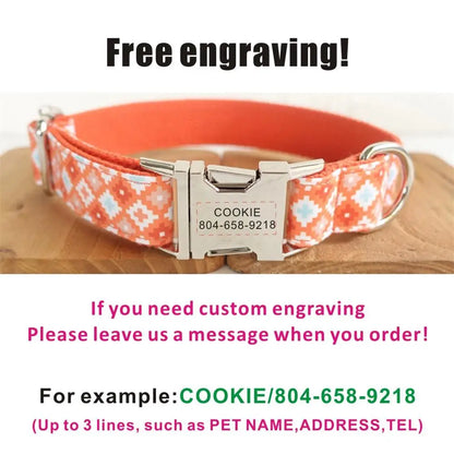 Personalized Pet Collar, Customized Nameplate ID Tag, Adjustable, Orange Geometry, Cat and Dog Collars, Lead Leash Dogy