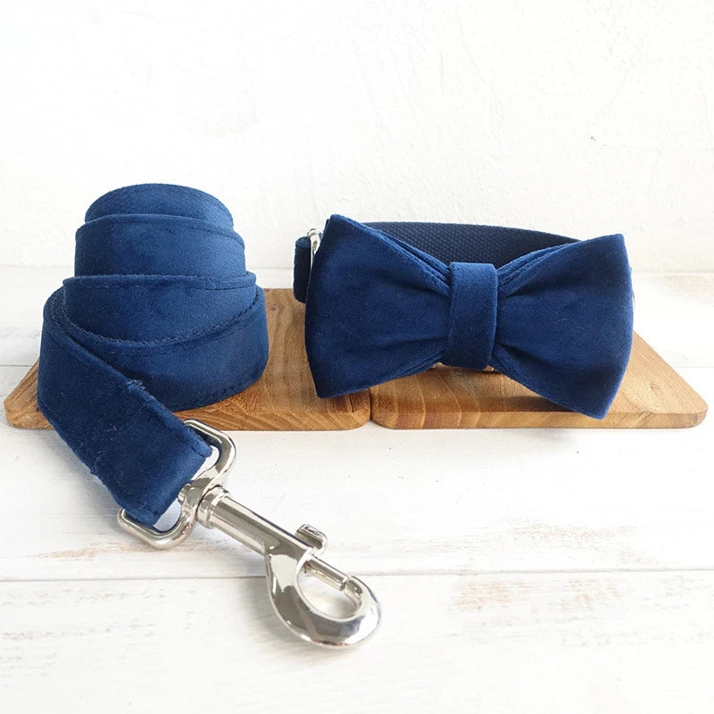 Dark Navy Blue Velour Dog Bowtie Pets Collar Accessory Puppy Pet Supplies Grooming Tools Dogs Dismountable Ornamental Bow Ties Dogy