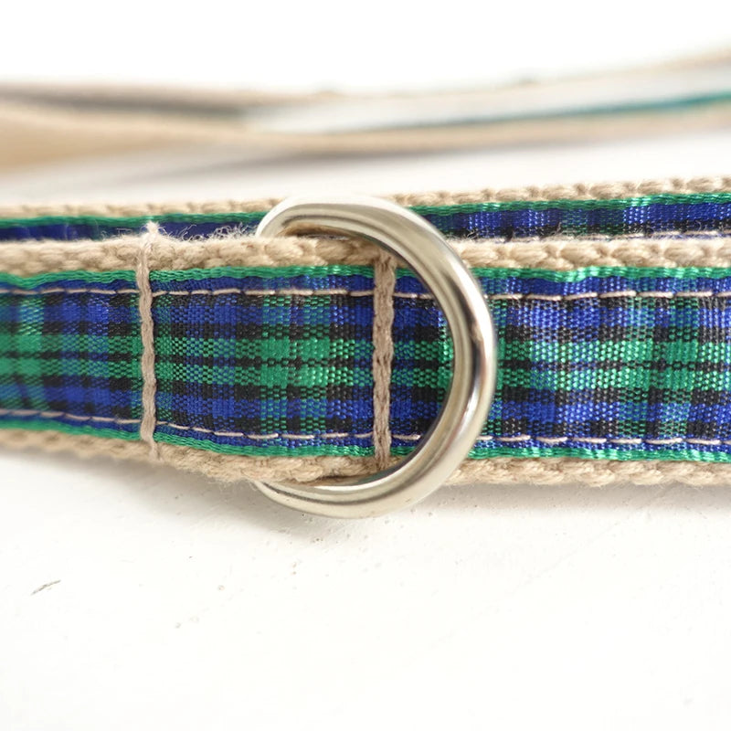 Personalized Pet Collar, Customized Nameplate, ID Tag, Adjustable, Green Scottish Plaid, Cat and Dog Collars, Lead Leash Dogy