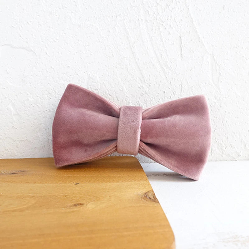 Pink Velour Dog Bowtie, Pet Collar Accessory, Puppy, Cat, Grooming Tools, Dismountable, Ornamental Bow Ties Dogy