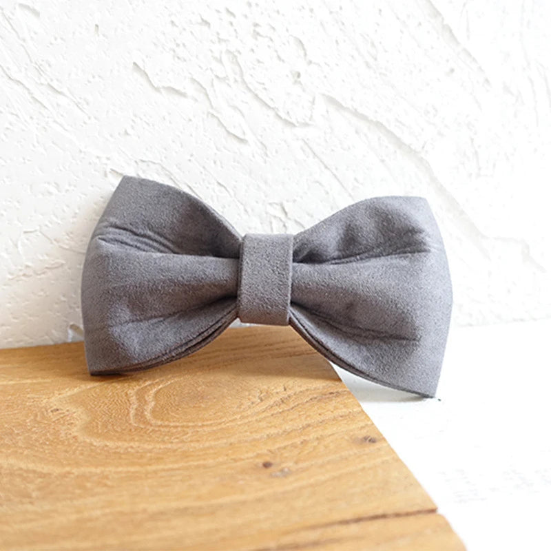 Grey Velvet Dog Bowtie Pets Collar Accessory Puppy Cat Pet Supplies Grooming Tools Dogs Dismountable Ornamental Bow Ties Dogy