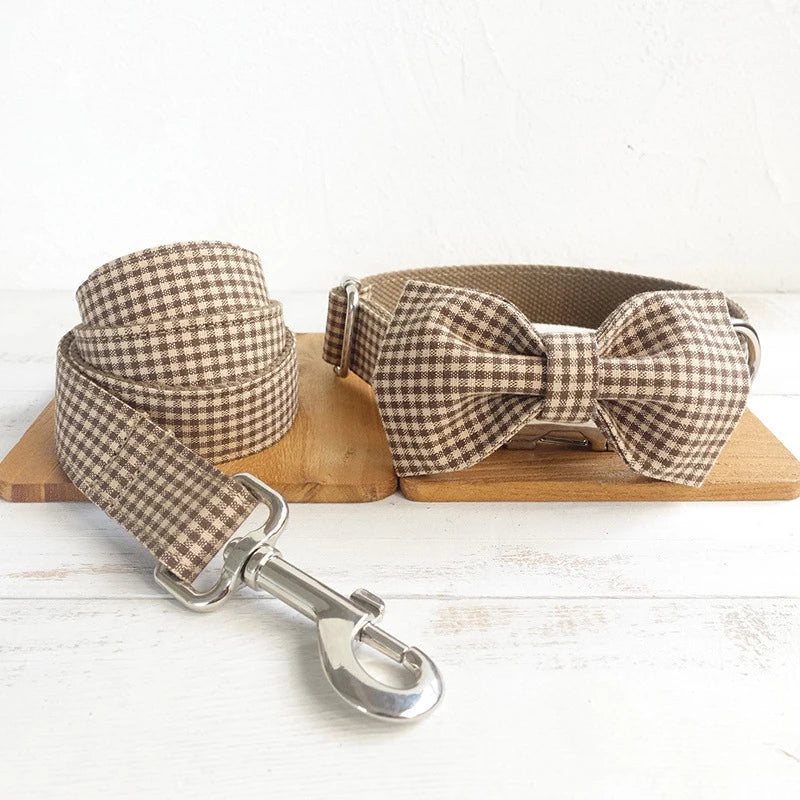 Coffee Plaid Cartoon Dog Bowtie Pet Collar Accessory Puppy Cat Pet Supplies Grooming Tools Dogs Dismountable Ornamental Bow Tie Dogy