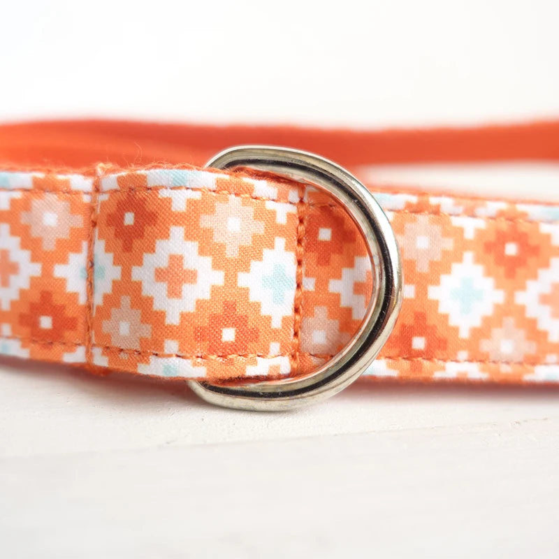 Personalized Pet Collar, Customized Nameplate ID Tag, Adjustable, Orange Geometry, Cat and Dog Collars, Lead Leash Dogy