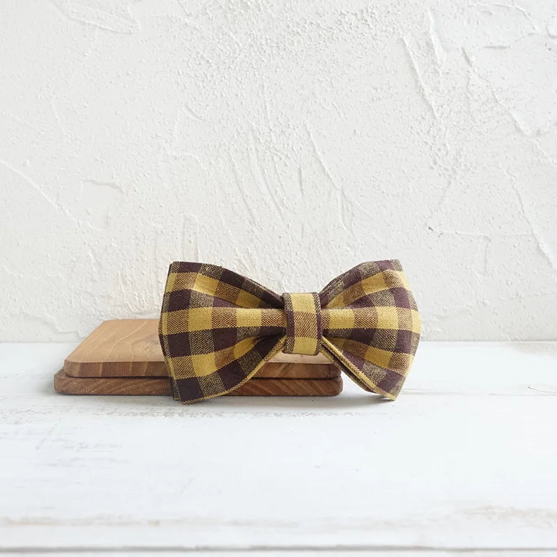 Brown Yellow Plaid Dog Bowtie Pets Collar Accessory Puppy Cat Pet Supplies Grooming Tools Dogs Dismountable Ornamental Bow Ties Dogy