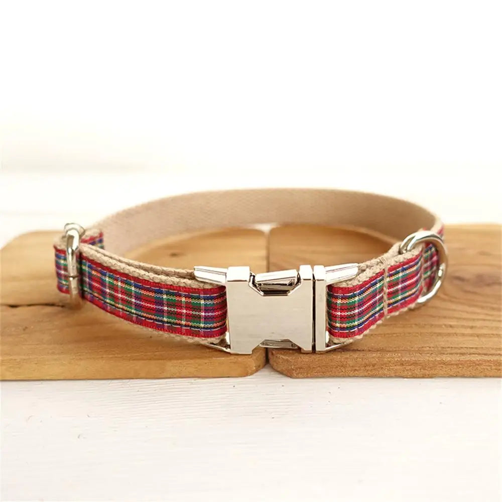 Personalized Dog Collar, Customized Pet Collars, Free Engraving, ID Nameplate Tag, Red Plaid Puppy Leash, Pet Accessory House of kix