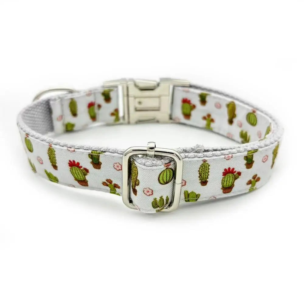 Personalized Dog Collar, Customized Pet Collar, Free Engraving, ID Nameplate Tag, Cartoon Cactus Collars, Leash Dogy