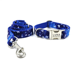 Personalized Stars Pet Collar Custom Puppy Nameplate ID Tag Adjustable Buckle Blue Space Star Basic Collars Leash Dogy