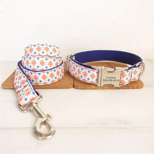 Personalized Pet Collar, Customized Nameplate, ID Tag, Adjustable, Geometry Color, Cat and Dog Collars, Lead Leash Dogy